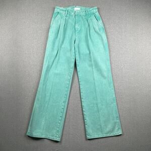 Avec Les Filles Jeans Womens 27 Teal Pleated Wide Leg High Waist Denim Trousers